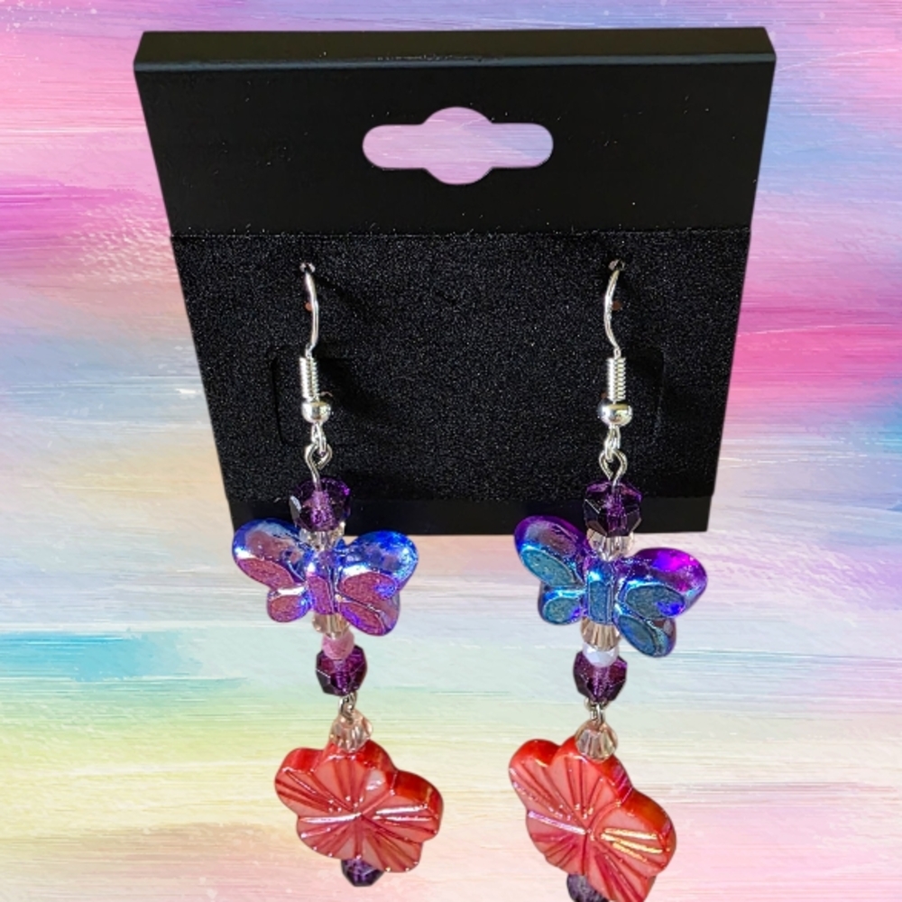 Vibrant Butterfly and Flower Earrings
